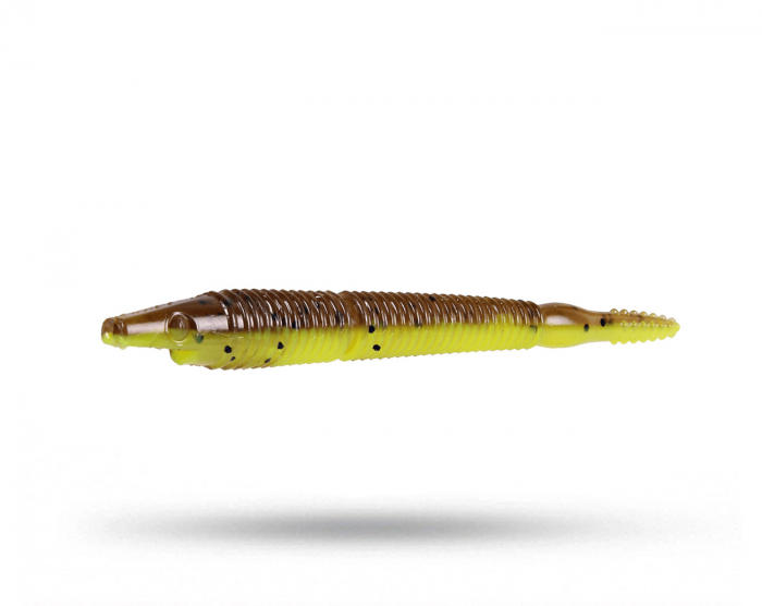 Strike Pro Pigster Crawler 10 cm 3,3 gr (4-pack) - Brown Chartreuse Flake i gruppen Fiskedrag / NED Beten , Maskar & Stickbaits hos Örebro Fiske & Outdoor AB (29-SP172P-C020)