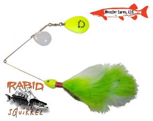 Monster Lures Rabid Squirrel Colorado Spinnerbait - White Yellow Green