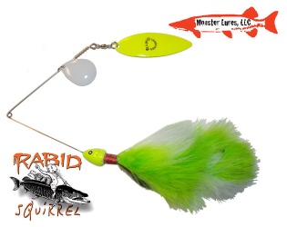 Monster Lures Rabid Squirrel Willow Spinnerbait - White Yellow Green