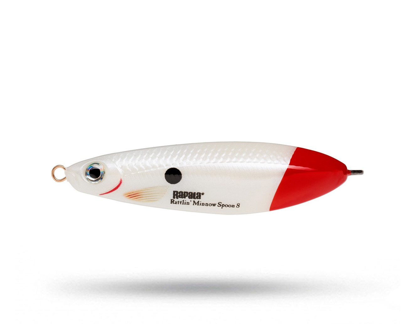 Rapala Rattlin Minnow Spoon 8 CM  - Pearl White Red Tail